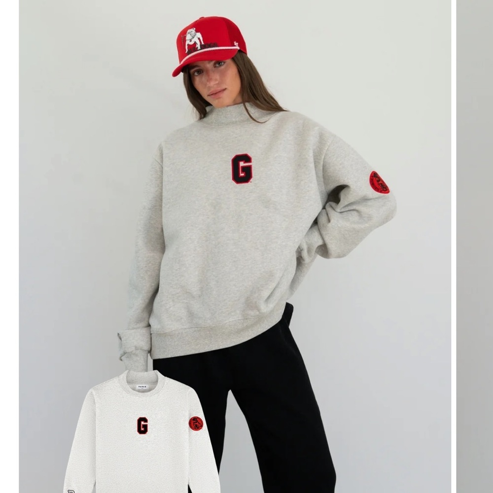 PARKE UGA GEORGIA S/M - Women's Crew Neck Sweatshirt with Red 'G' Patch - Grey